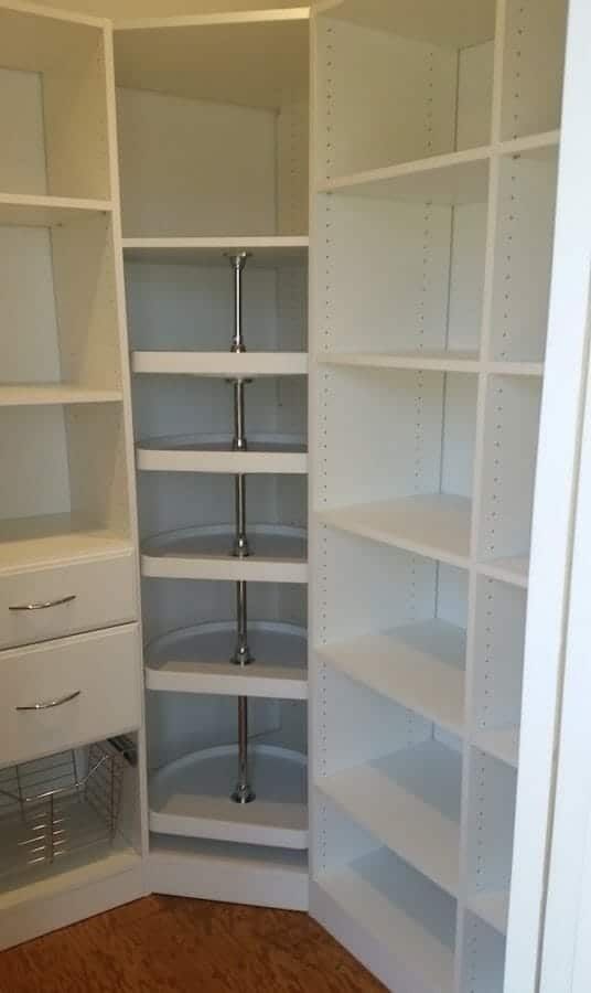 Custom pantry corner shelves Montgomery County, installed by Closets For Less