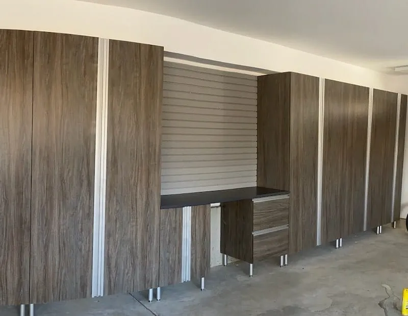 garage organization system with gray cabinets and tool shelves in horsham pa garage