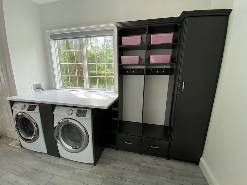 Laundry room mudroom lockers, installed by Closets For Less