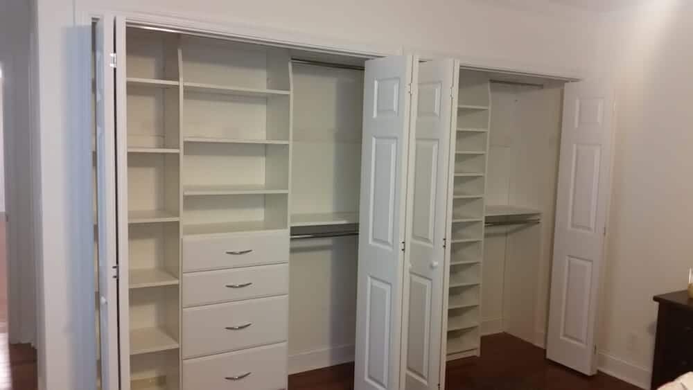 Reach-in closet bifold drawers, installed by Closets For Less
