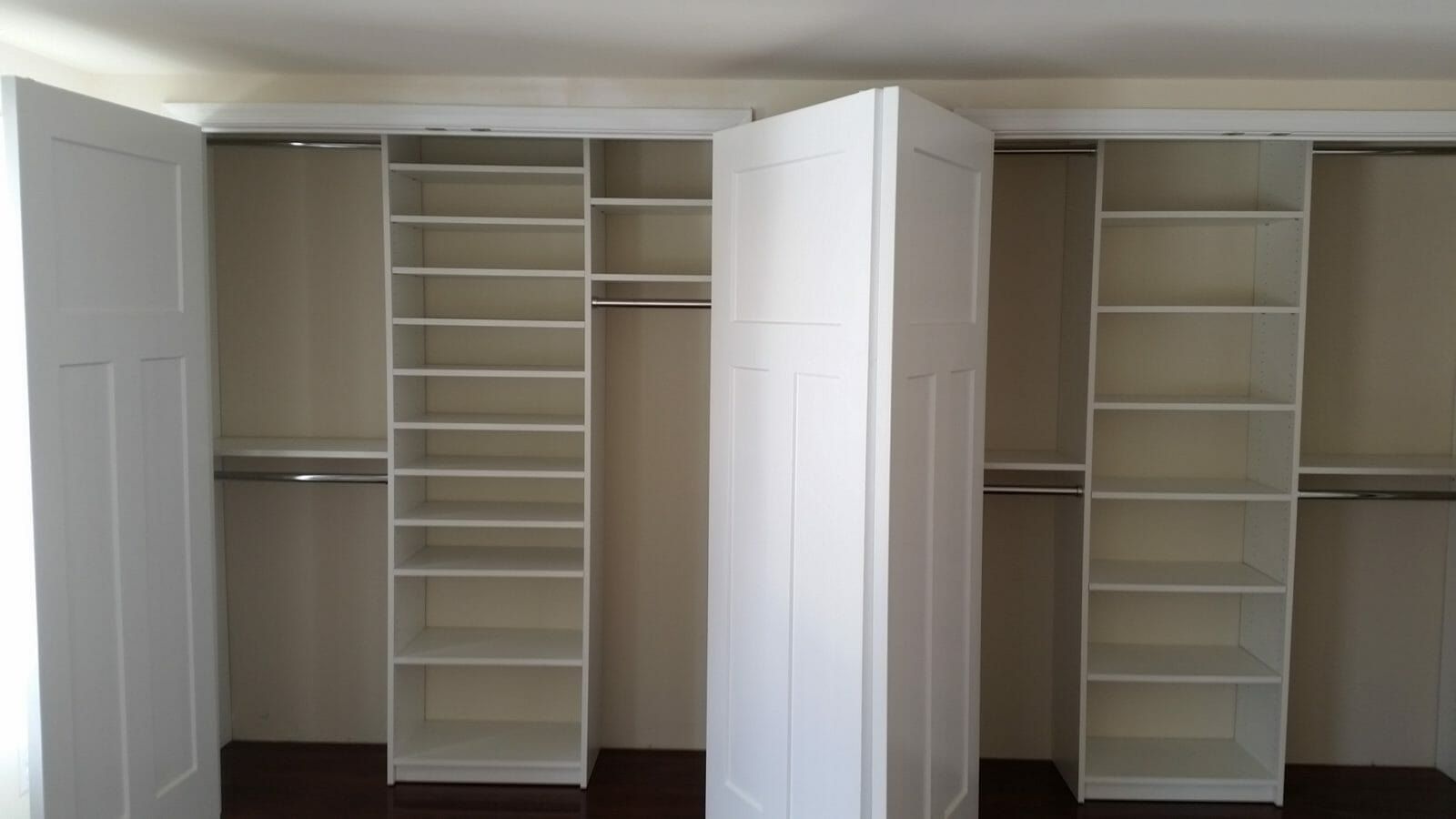 Reach-in closets side by side white, installed by Closets For Less